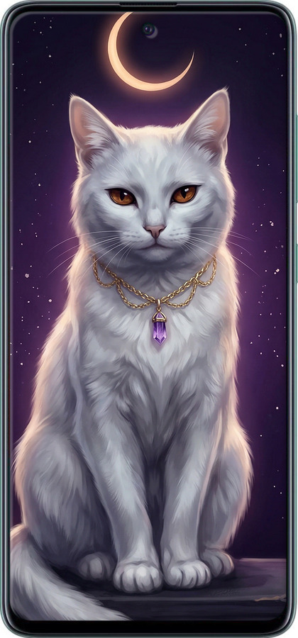2D пластиковый чехол Mystic White Cat Gothic Dark Purple Gold для Samsung Galaxy A51 2020 A515F - 6805t-1827 изображение 