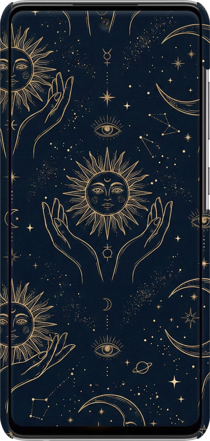 3D пластиковый матовый чехол Celestial Harmony: Sun & Moon Gold Mystic Pattern для Samsung Galaxy A52 - 6778m-2251 изображение 