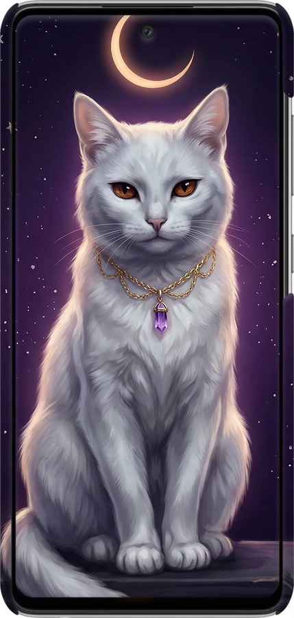 3D пластиковый матовый чехол Mystic White Cat Gothic Dark Purple Gold для Samsung Galaxy A52 - 6805m-2251 изображение 