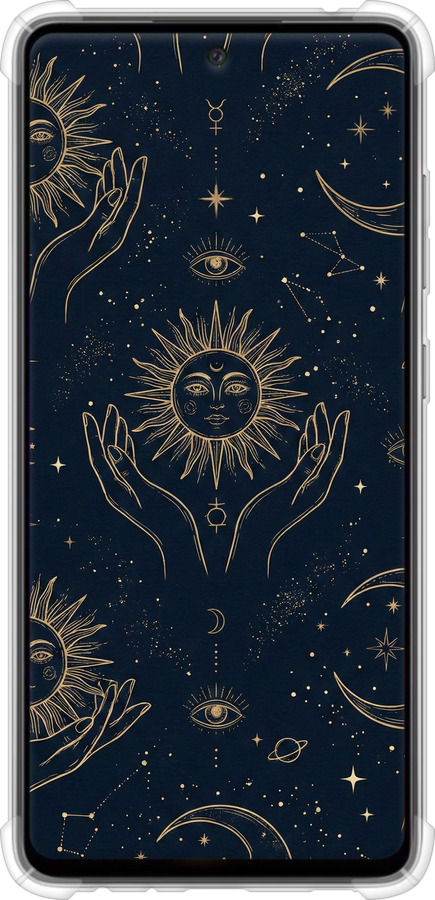 Силикон с усиленными углами чехол Celestial Harmony: Sun & Moon Gold Mystic Pattern для Samsung Galaxy A52 - 6778sp-2251 изображение 