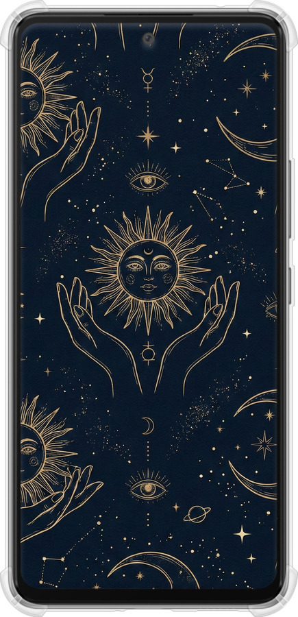 Силіконовий протиударний с посиленими кутами чехол Celestial Harmony: Sun & Moon Gold Mystic Pattern для Samsung Galaxy A53 A536E - 6778sp-2585 изображение 