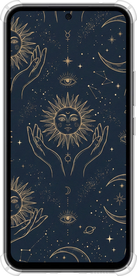 Силикон с усиленными углами чехол Celestial Harmony: Sun & Moon Gold Mystic Pattern для Samsung Galaxy A54 A546E - 6778sp-2935 изображение 
