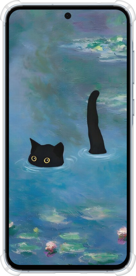Силикон с усиленными углами чехол С изображением кота и водяной лилии Monet для Samsung Galaxy A55 - 6519sp-3617 изображение 