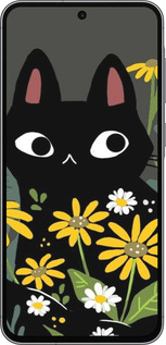 TPU чехол Черный кот с цветами для Samsung Galaxy A56 - 6448b-3882 изображение 