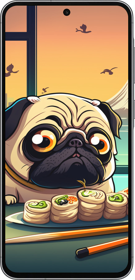 Силиконовый чехол Мопс и суши для Samsung Galaxy A56 - 5588u-3882 изображение 