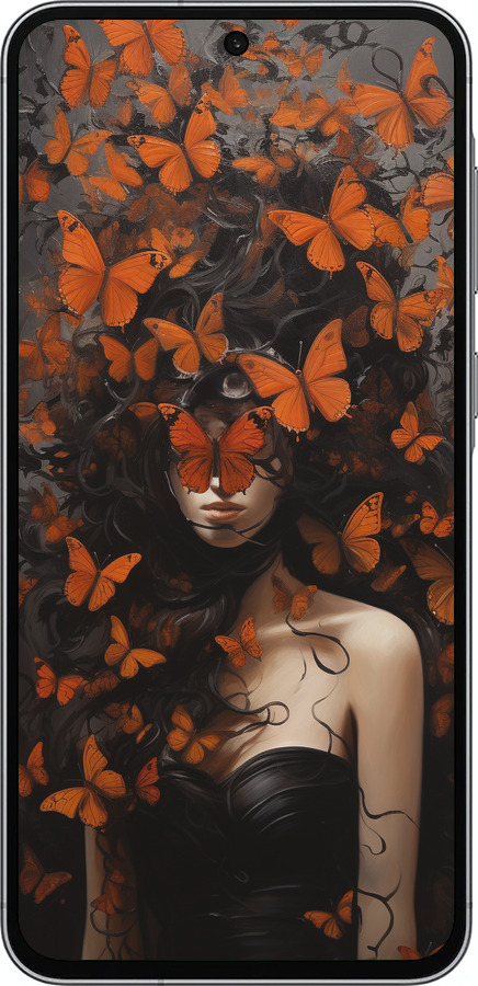 Силиконовый чехол Девушка с оранжевыми бабочками для Samsung Galaxy A56 - 5941u-3882 изображение 