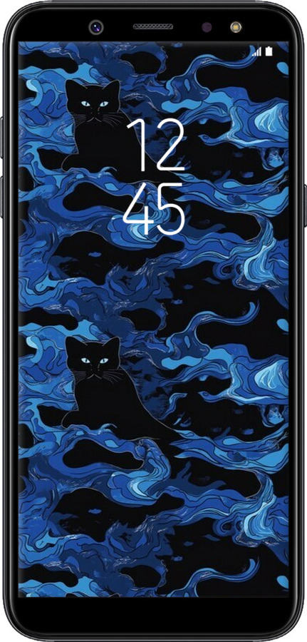 TPU чехол Абстрактный узор черных котов на синем фоне для Samsung Galaxy A6 Plus 2018 - 6525b-1495 изображение 