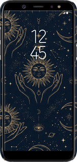 3D пластиковый матовый чехол Celestial Harmony: Sun & Moon Gold Mystic Pattern для Samsung Galaxy A6 Plus 2018 - 6778m-1495 изображение 