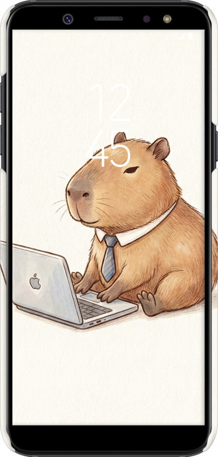 3D пластиковый глянцевый чехол Funny Capybara CEO Working для Samsung Galaxy A6 Plus 2018 - 6777c-1495 изображение 