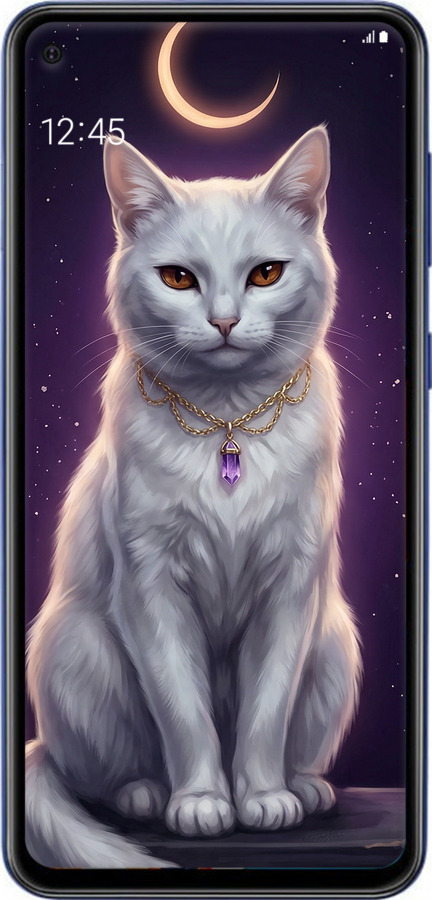 Силіконовий чехол Mystic White Cat Gothic Dark Purple Gold для Samsung Galaxy A60 2019 A606F - 6805u-1699 изображение 