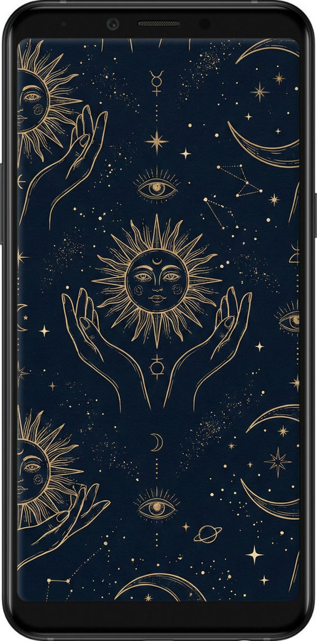 Силиконовый чехол Celestial Harmony: Sun & Moon Gold Mystic Pattern для Samsung Galaxy A6s - 6778u-1604 изображение 
