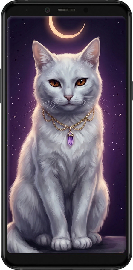 Силиконовый чехол Mystic White Cat Gothic Dark Purple Gold для Samsung Galaxy A6s - 6805u-1604 изображение 