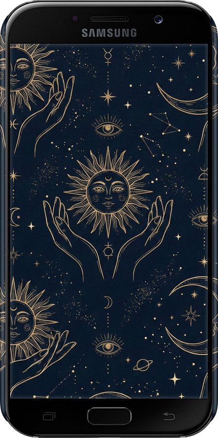 3D пластиковый матовый чехол Celestial Harmony: Sun & Moon Gold Mystic Pattern для Samsung Galaxy A7 (2017) - 6778m-445 изображение 