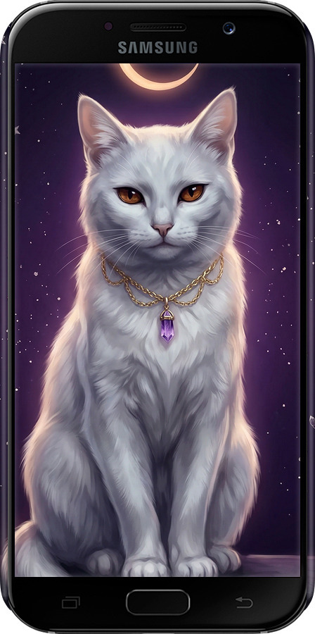 3D пластиковый матовый чехол Mystic White Cat Gothic Dark Purple Gold для Samsung Galaxy A7 (2017) - 6805m-445 изображение 