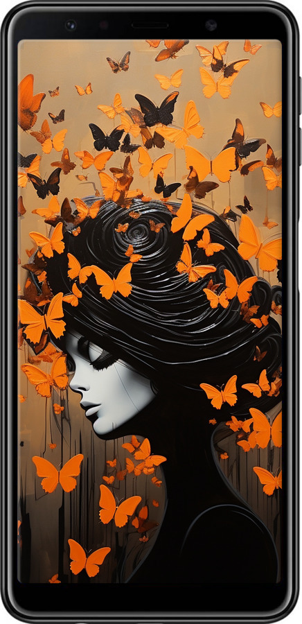 TPU чехол Чехол для телефона Девушка с оранжевыми бабочками для Samsung Galaxy A7 (2018) A750F - 5940b-1582 изображение 