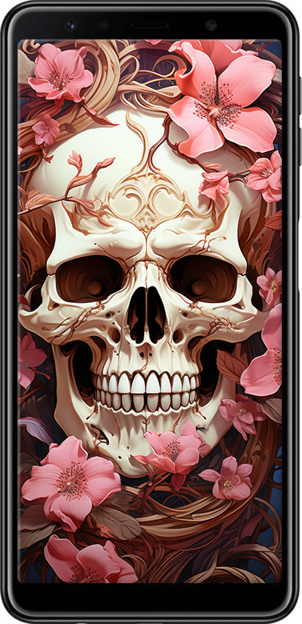 TPU чехол Череп у рожевих квітах для Samsung Galaxy A7 (2018) A750F - 5965b-1582 изображение 