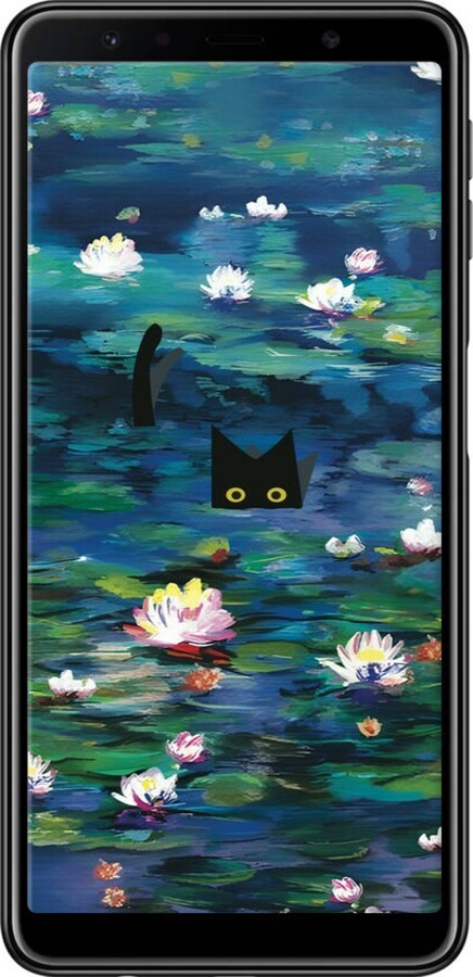 TPU чехол с изображением водяных лилий и кошек для Samsung Galaxy A7 (2018) A750F - 6257b-1582 изображение 