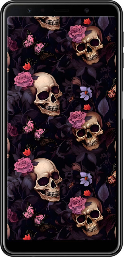 TPU чехол Черепа и розы для Samsung Galaxy A7 (2018) A750F - 6316b-1582 изображение 