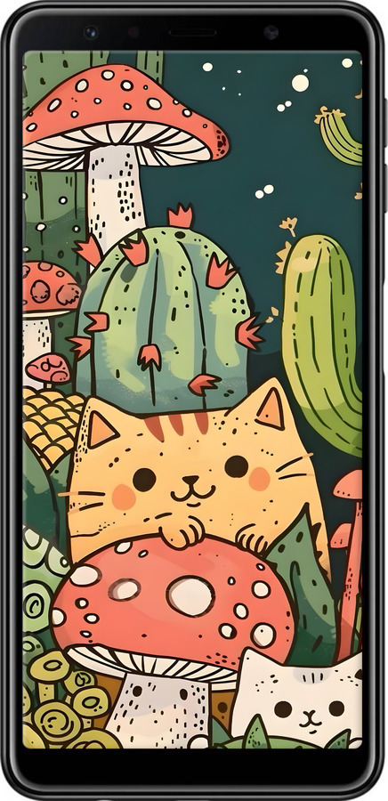 TPU чехол Коты грибы для Samsung Galaxy A7 (2018) A750F - 6321b-1582 изображение 