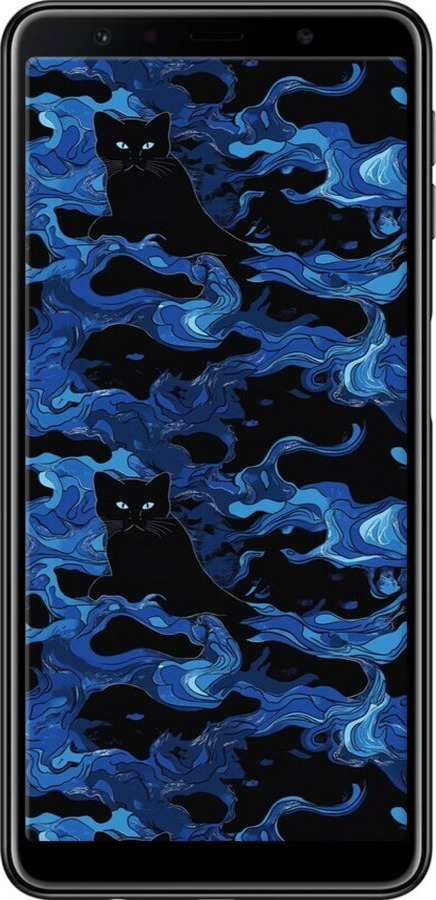 TPU чехол Візерунок чорних котів на блакитному фоні для Samsung Galaxy A7 (2018) A750F - 6525b-1582 изображение 