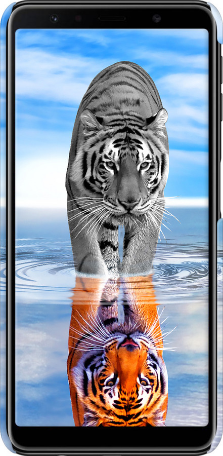 3D пластиковий матовий чехол Тигр для Samsung Galaxy A7 (2018) A750F - 6016m-1582 изображение 
