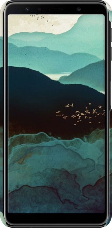 3D пластиковый матовый чехол С изображением гор Индиго для Samsung Galaxy A7 (2018) A750F - 6484m-1582 изображение 