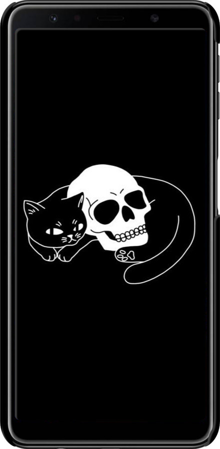 3D пластиковый матовый чехол С изображением кота и черепа для Samsung Galaxy A7 (2018) A750F - 6491m-1582 изображение 
