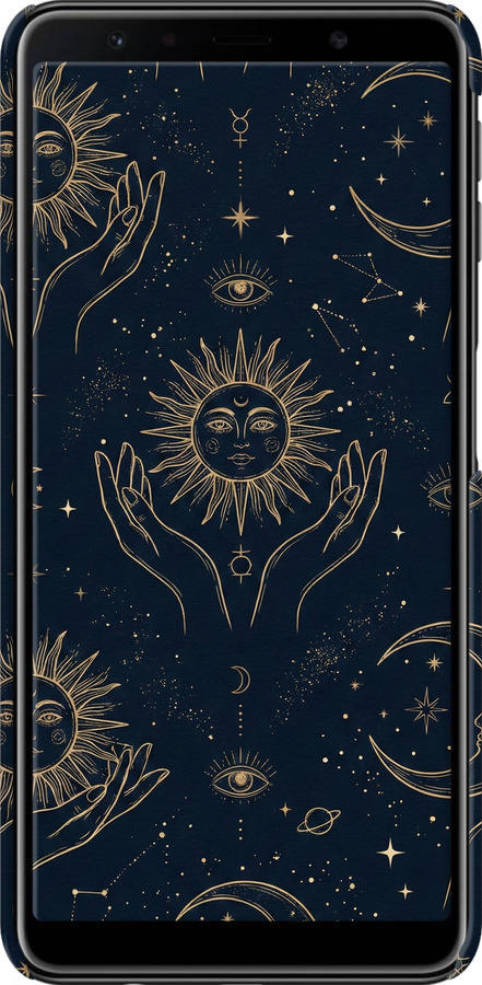 3D пластиковый матовый чехол Celestial Harmony: Sun & Moon Gold Mystic Pattern для Samsung Galaxy A7 (2018) A750F - 6778m-1582 изображение 