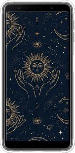 Силикон с усиленными углами чехол Celestial Harmony: Sun & Moon Gold Mystic Pattern для Samsung Galaxy A7 (2018) A750F - 6778sp-1582 изображение 