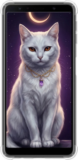 Силикон с усиленными углами чехол Mystic White Cat Gothic Dark Purple Gold для Samsung Galaxy A7 (2018) A750F - 6805sp-1582 изображение 