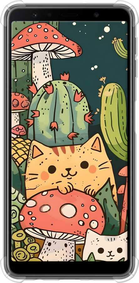 Силикон с усиленными углами чехол Коты грибы для Samsung Galaxy A7 (2018) A750F - 6321sp-1582 изображение 