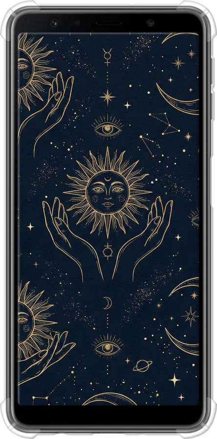 Силикон с усиленными углами чехол Celestial Harmony: Sun & Moon Gold Mystic Pattern для Samsung Galaxy A7 (2018) A750F - 6778sp-1582 изображение 