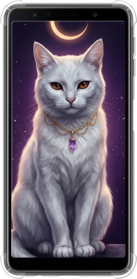 Силикон с усиленными углами чехол Mystic White Cat Gothic Dark Purple Gold для Samsung Galaxy A7 (2018) A750F - 6805sp-1582 изображение 