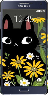 3D пластиковый матовый чехол Черный кот с цветами для Samsung Galaxy A7 A700H - 6448m-117 изображение 
