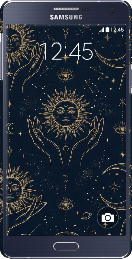 3D пластиковый матовый чехол Celestial Harmony: Sun & Moon Gold Mystic Pattern для Samsung Galaxy A7 A700H - 6778m-117 изображение 