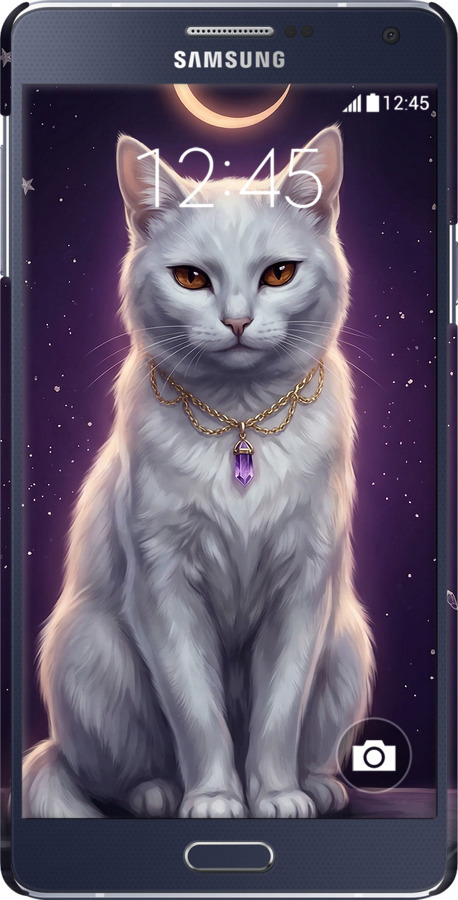 3D пластиковый матовый чехол Mystic White Cat Gothic Dark Purple Gold для Samsung Galaxy A7 A700H - 6805m-117 изображение 