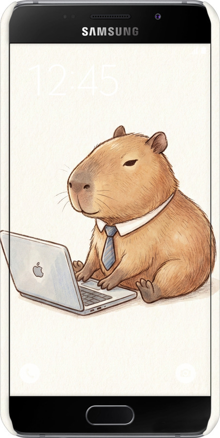 3D пластиковый глянцевый чехол Funny Capybara CEO Working для Samsung Galaxy A7 (2016) A710F - 6777c-121 изображение 
