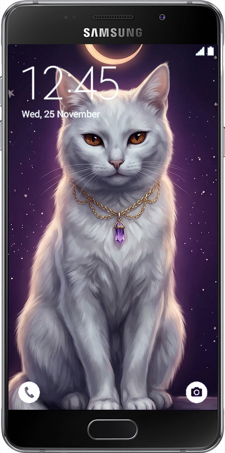 2D пластиковый чехол Mystic White Cat Gothic Dark Purple Gold для Samsung Galaxy A7 (2016) A710F - 6805t-121 изображение 
