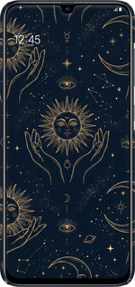 3D пластиковый матовый чехол Celestial Harmony: Sun & Moon Gold Mystic Pattern для Samsung Galaxy A70 2019 A705F - 6778m-1675 изображение 