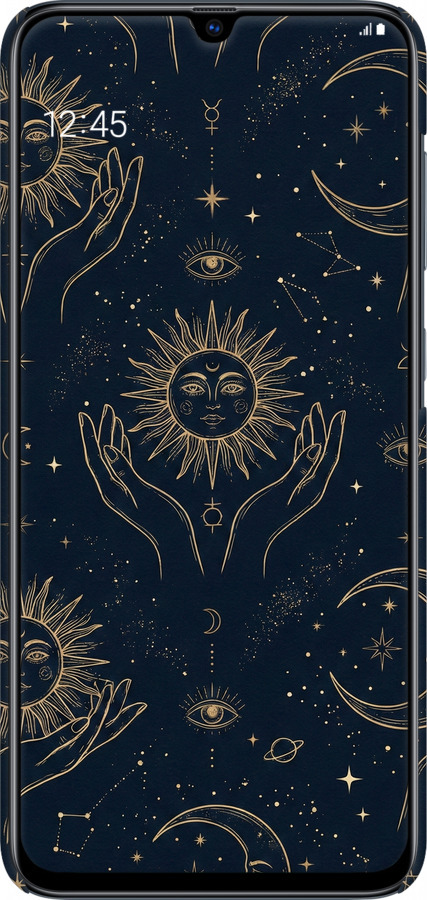 3D пластиковый матовый чехол Celestial Harmony: Sun & Moon Gold Mystic Pattern для Samsung Galaxy A70 2019 A705F - 6778m-1675 изображение 