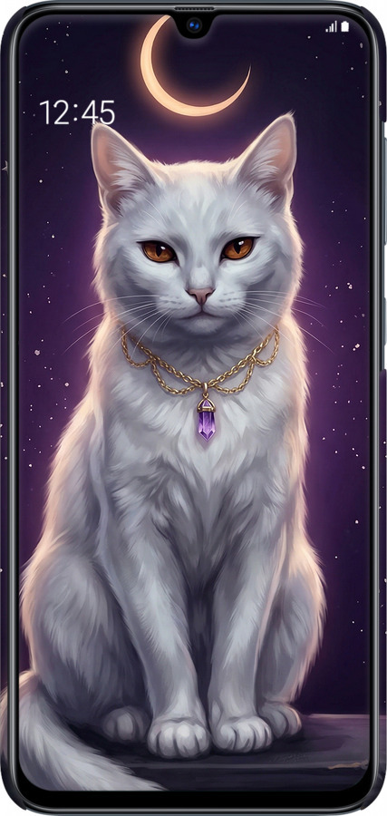 3D пластиковый матовый чехол Mystic White Cat Gothic Dark Purple Gold для Samsung Galaxy A70 2019 A705F - 6805m-1675 изображение 