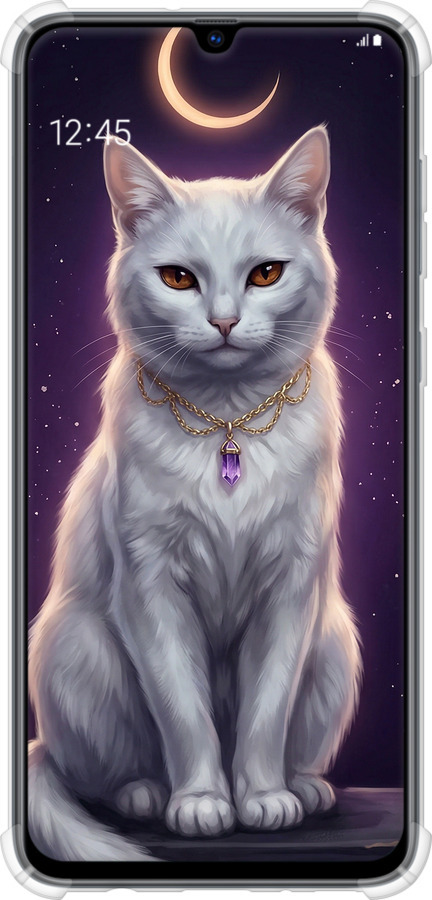 Силикон с усиленными углами чехол Mystic White Cat Gothic Dark Purple Gold для Samsung Galaxy A70 2019 A705F - 6805sp-1675 изображение 