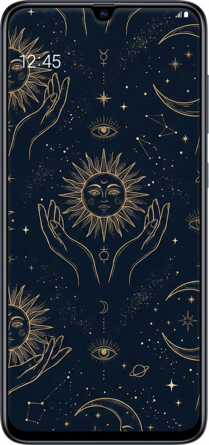 2D пластиковий чехол Celestial Harmony: Sun & Moon Gold Mystic Pattern для Samsung Galaxy A70 2019 A705F - 6778t-1675 изображение 