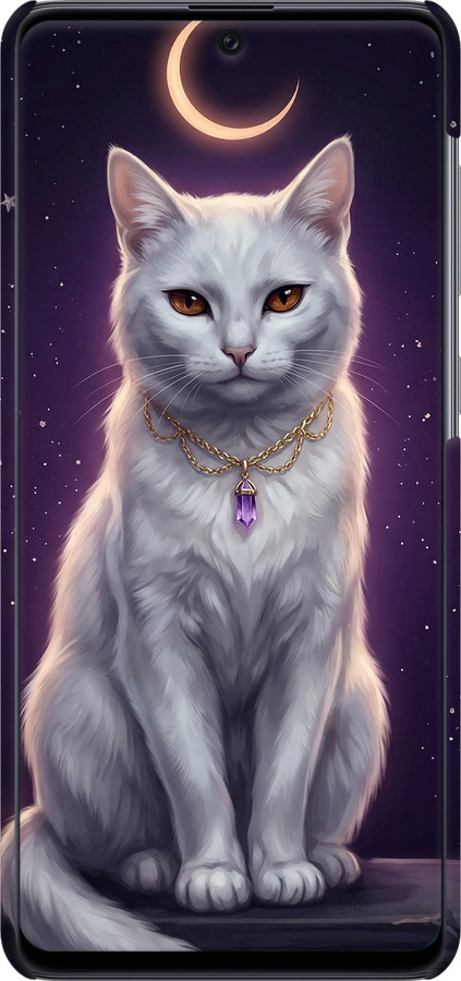 3D пластиковый матовый чехол Mystic White Cat Gothic Dark Purple Gold для Samsung Galaxy A71 2020 A715F - 6805m-1826 изображение 
