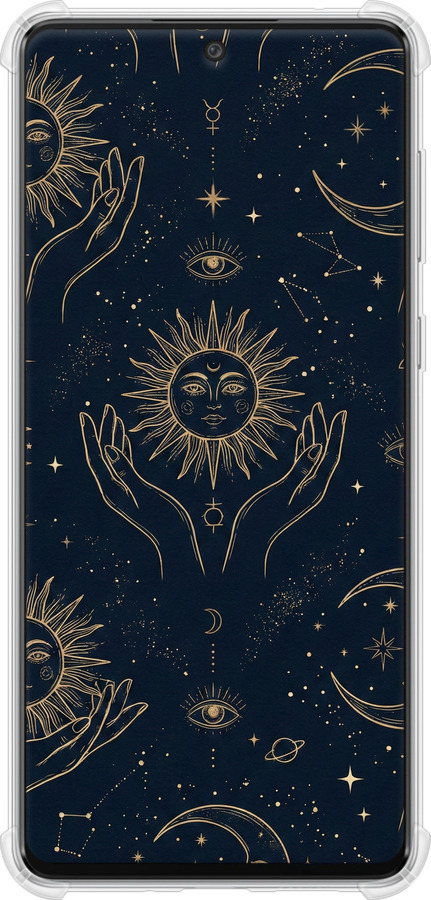 Силикон с усиленными углами чехол Celestial Harmony: Sun & Moon Gold Mystic Pattern для Samsung Galaxy A73 A736B - 6778sp-2586 изображение 