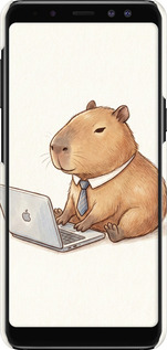 3D пластиковый глянцевый чехол Funny Capybara CEO Working для Samsung Galaxy A8 2018 A530F - 6777c-1344 изображение 