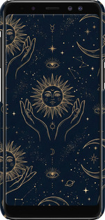 3D пластиковый матовый чехол Celestial Harmony: Sun & Moon Gold Mystic Pattern для Samsung Galaxy A8 2018 A530F - 6778m-1344 изображение 