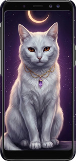 3D пластиковый матовый чехол Mystic White Cat Gothic Dark Purple Gold для Samsung Galaxy A8 2018 A530F - 6805m-1344 изображение 