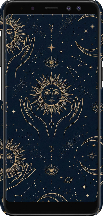 3D пластиковый матовый чехол Celestial Harmony: Sun & Moon Gold Mystic Pattern для Samsung Galaxy A8 2018 A530F - 6778m-1344 изображение 