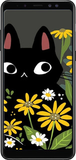 TPU чехол Черный кот с цветами для Samsung Galaxy A8 Plus 2018 A730F - 6448b-1345 изображение 
